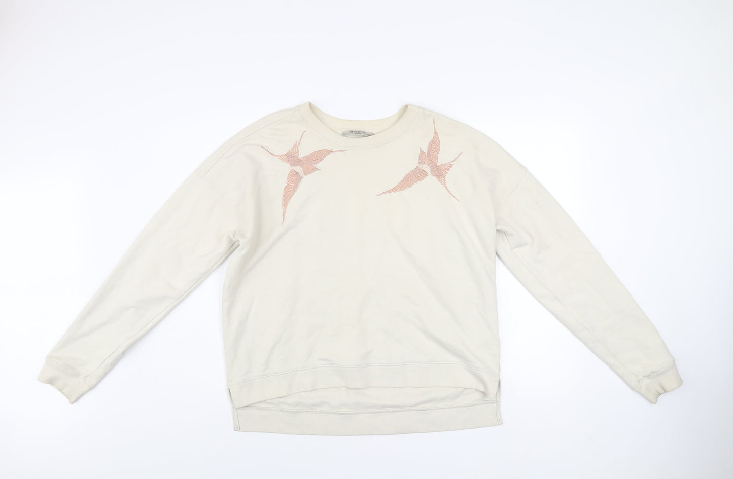 AllSaints Womens Beige Bird Embroidered Cotton Sweatshirt Size S