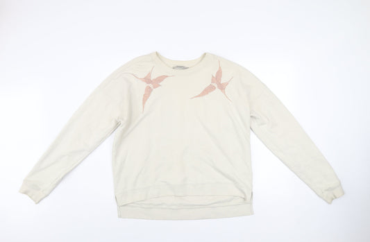 AllSaints Womens Beige Bird Embroidered Cotton Sweatshirt Size S