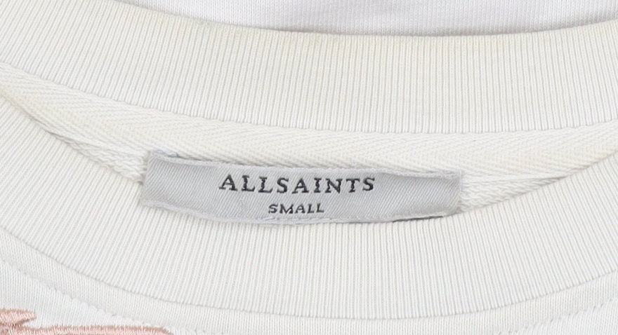 AllSaints Womens Beige Bird Embroidered Cotton Sweatshirt Size S