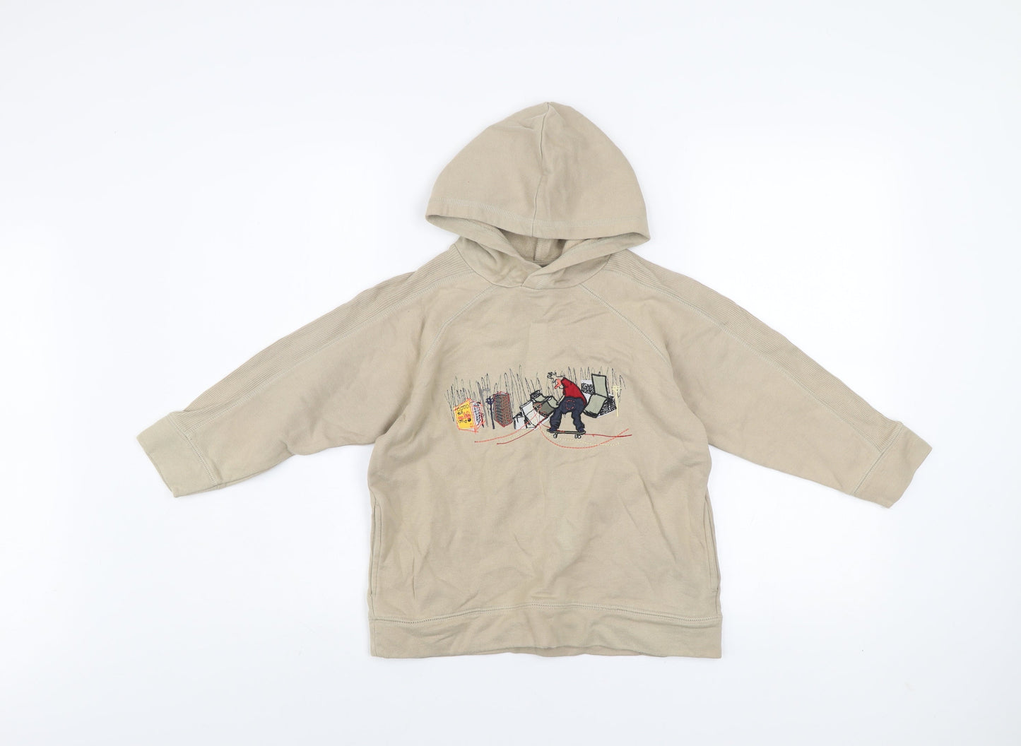 Next Boys Beige Hoodie 5 Years Pullover Embroidered Skateboard Graphic