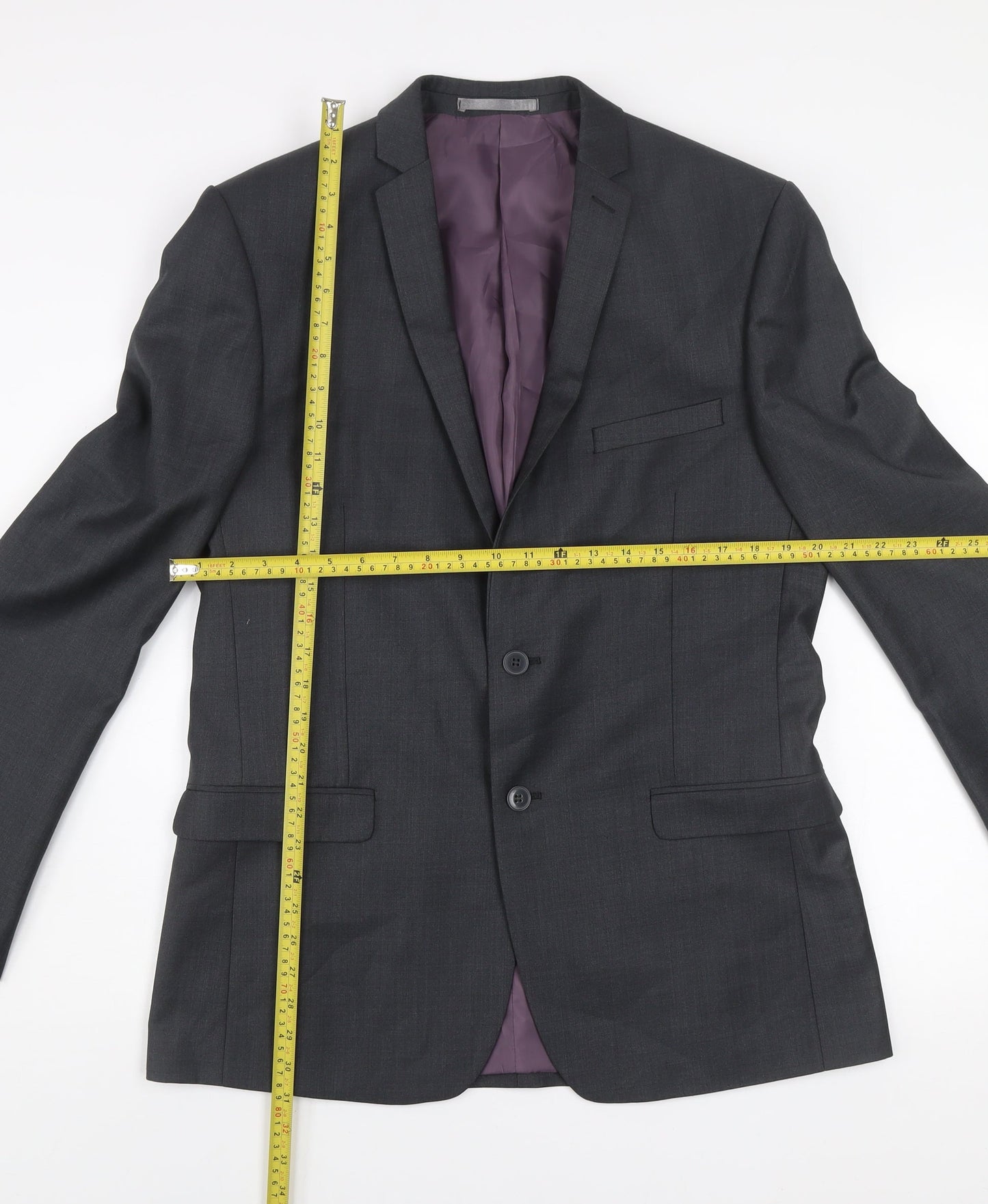 Red Herring Men's Grey 42L Long Regular Fit Two-Button Suit Jacket