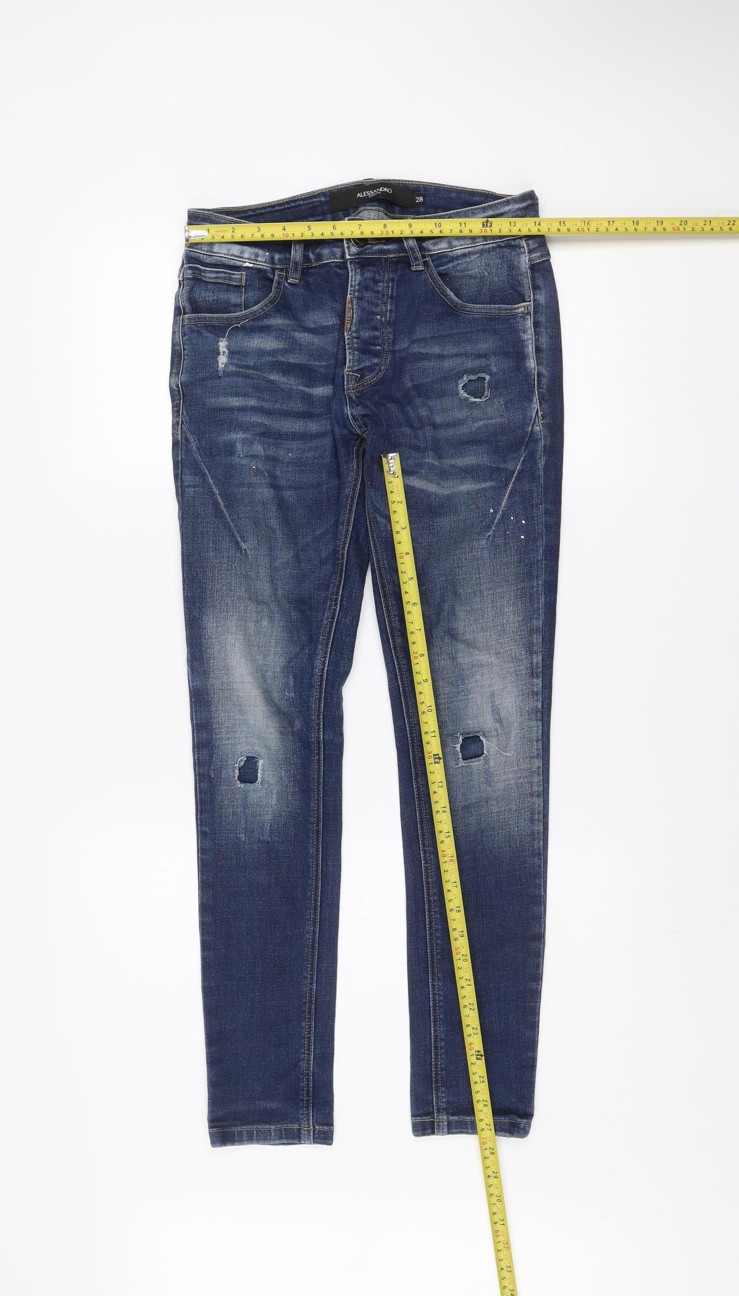 Alessandro Zavetti Men's Blue Distressed Slim Denim Jeans Size 28