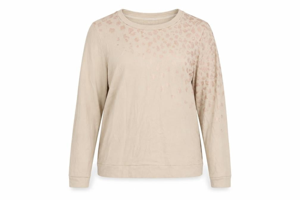 Oasis Womens Beige Animal Print Pullover Sweatshirt Size Large