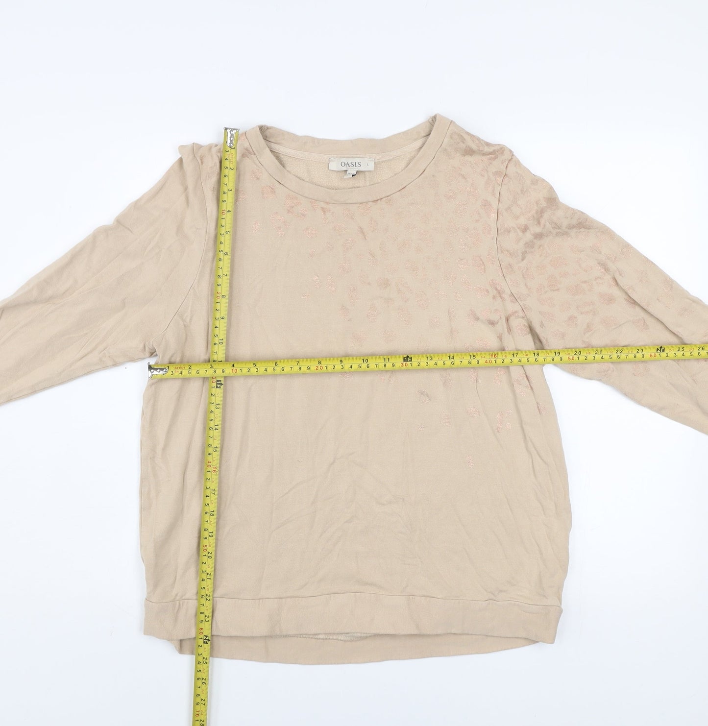 Oasis Womens Beige Animal Print Pullover Sweatshirt Size Large