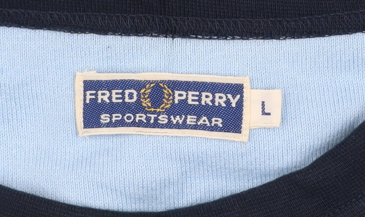 Fred Perry Men's Blue Striped Crew Neck Cotton Sweatshirt L