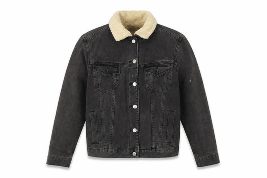 Topshop Women’s Black Denim Sherpa Jacket Size 4 Petite