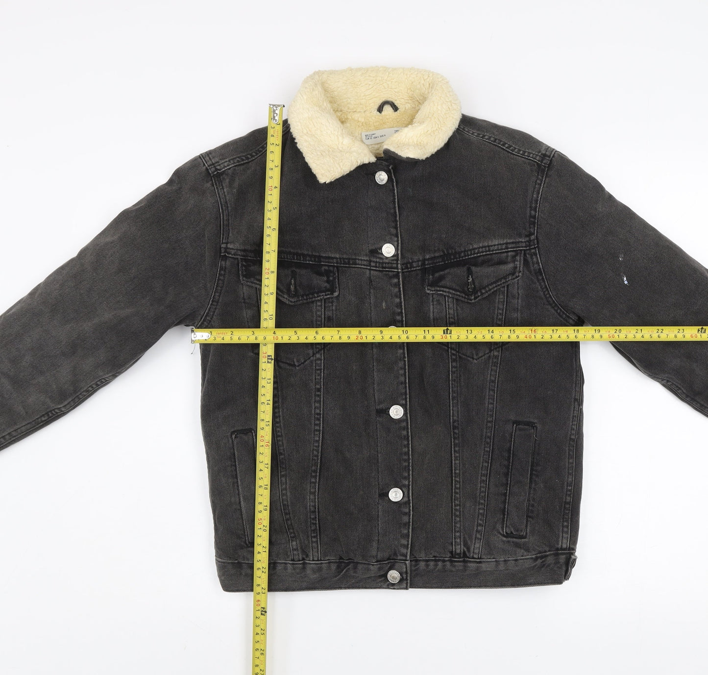 Topshop Women’s Black Denim Sherpa Jacket Size 4 Petite