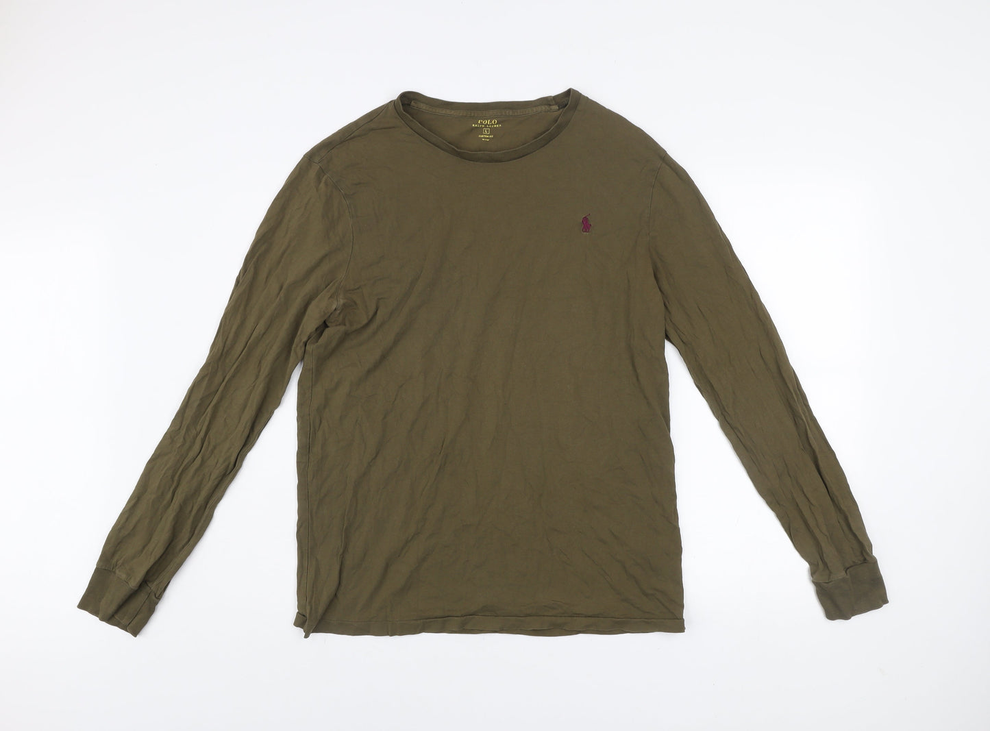 Ralph Lauren Men's Green Long Sleeve Slim Fit Cotton Top Size L