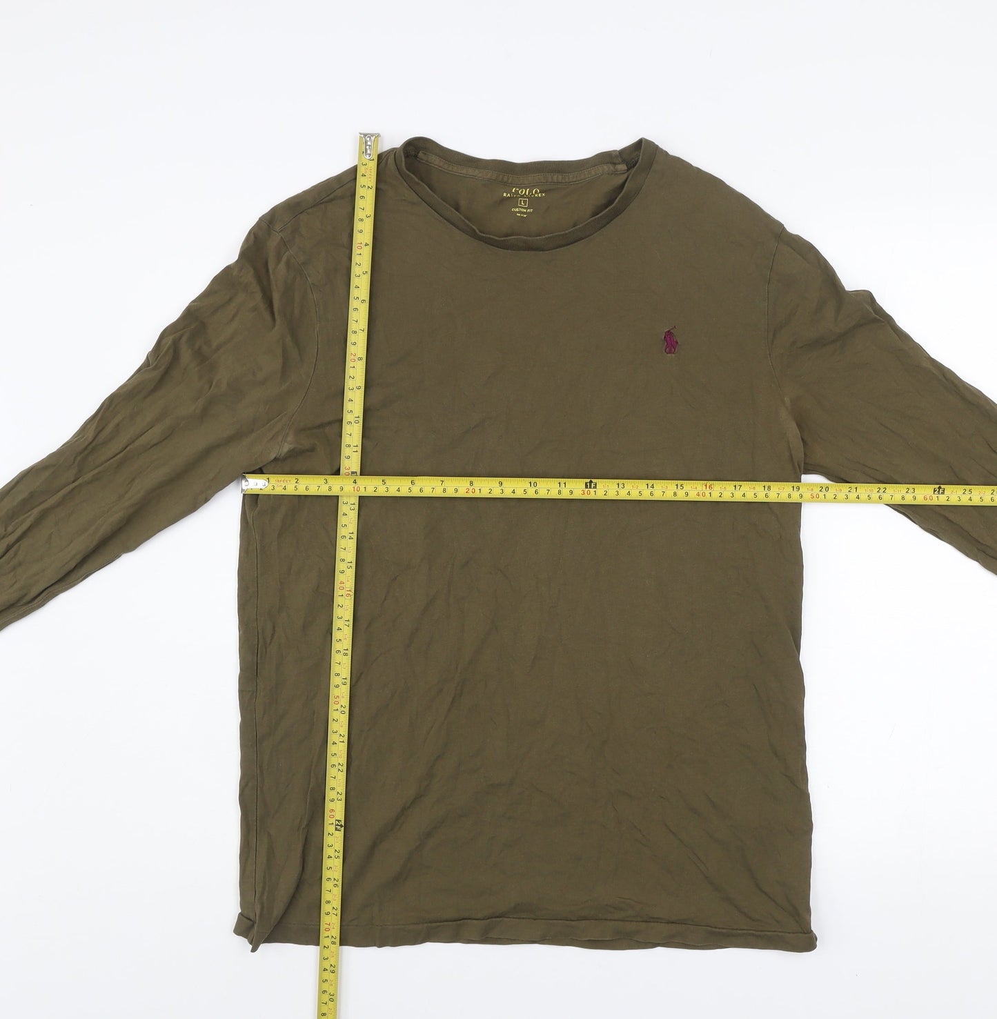 Ralph Lauren Men's Green Long Sleeve Slim Fit Cotton Top Size L