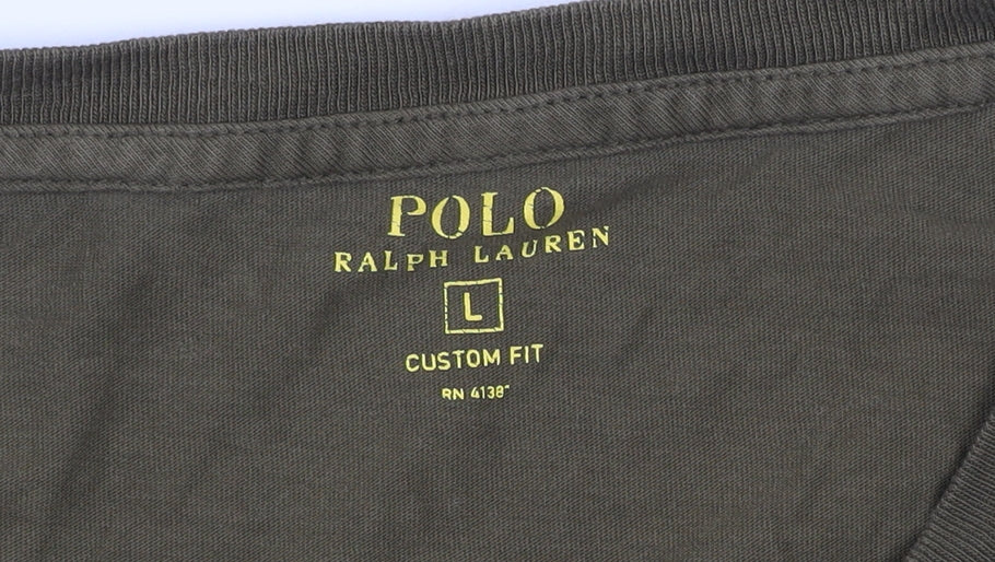 Ralph Lauren Men's Green Long Sleeve Slim Fit Cotton Top Size L