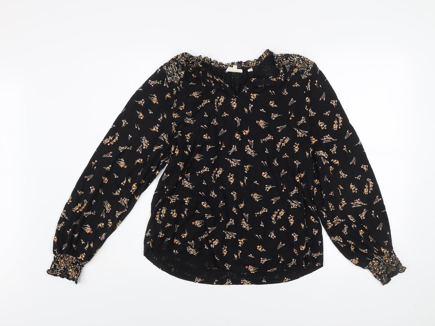 Womens UK Size 10 Fat Face Black Viscose Blouse