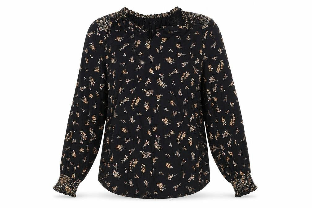 FatFace Women Black Floral Viscose Long Sleeve Tunic Blouse UK 10