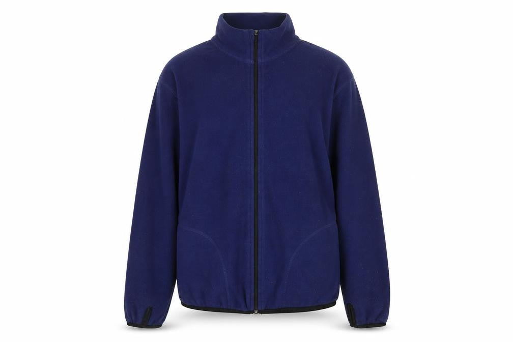 Front view of H&M girls’ blue fleece zip-up activewear jacket, size 14, regular fit