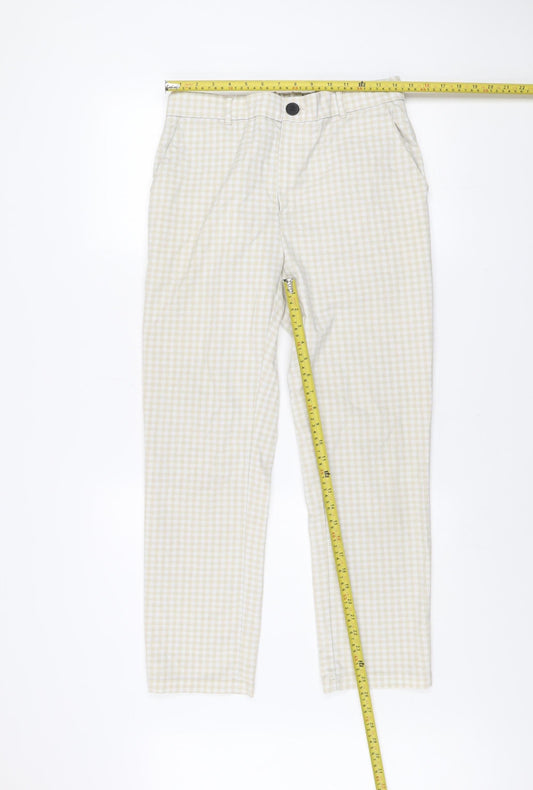 boohooMAN Men's Beige Check Slim Fit Chino Trousers Size 32