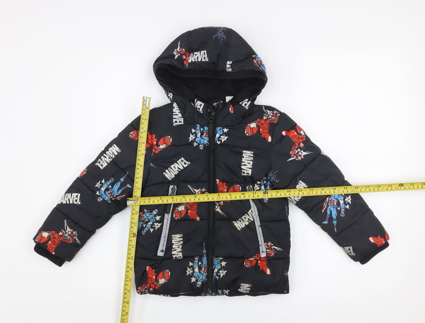 Marvel Boys Black Puffer Jacket 3-4 Years Hooded Winter Coat