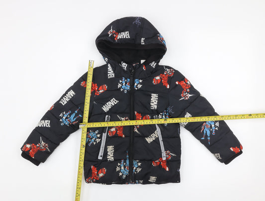 Marvel Boys Black Puffer Jacket 3-4 Years Hooded Winter Coat