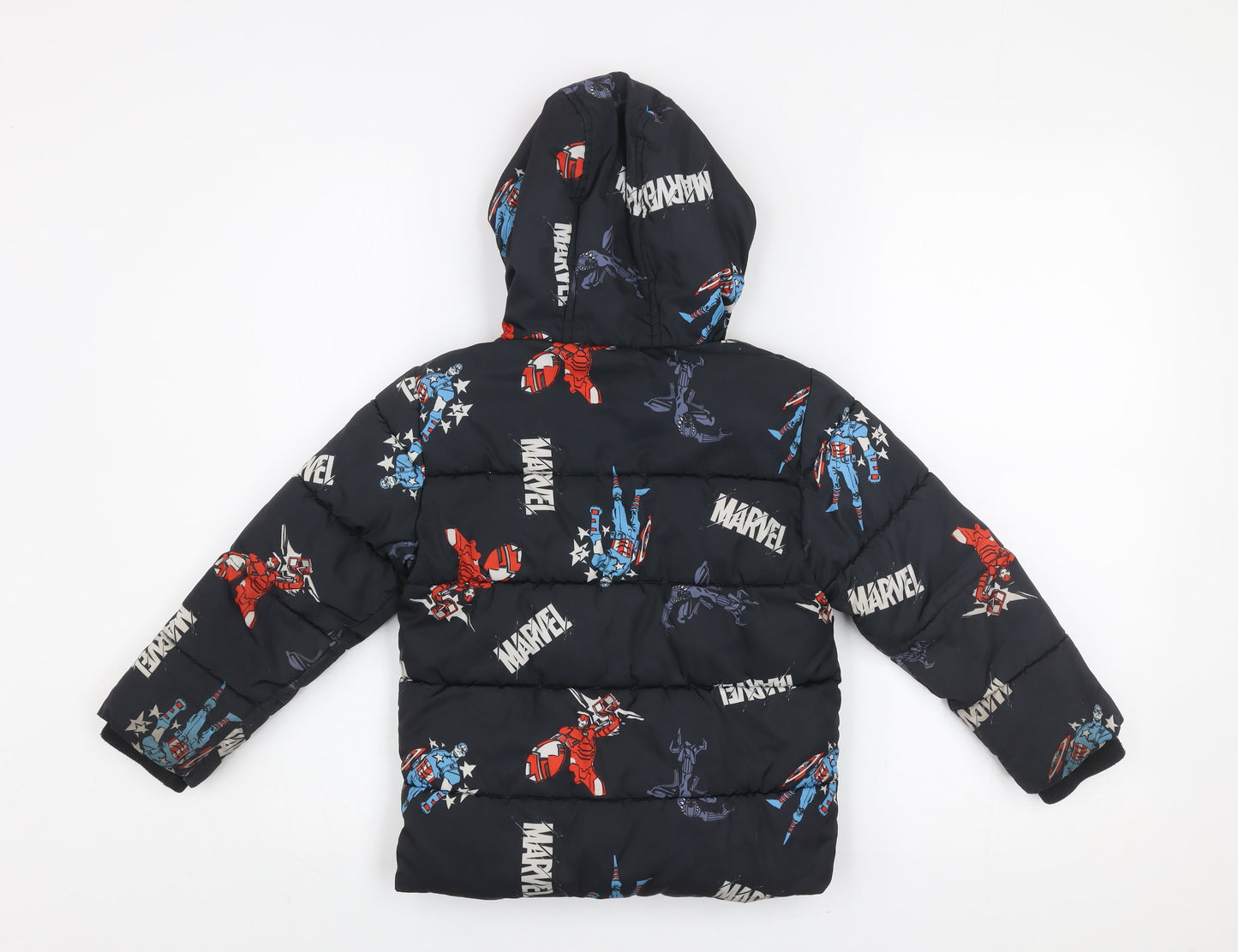 Marvel Boys Black Puffer Jacket 3-4 Years Hooded Winter Coat