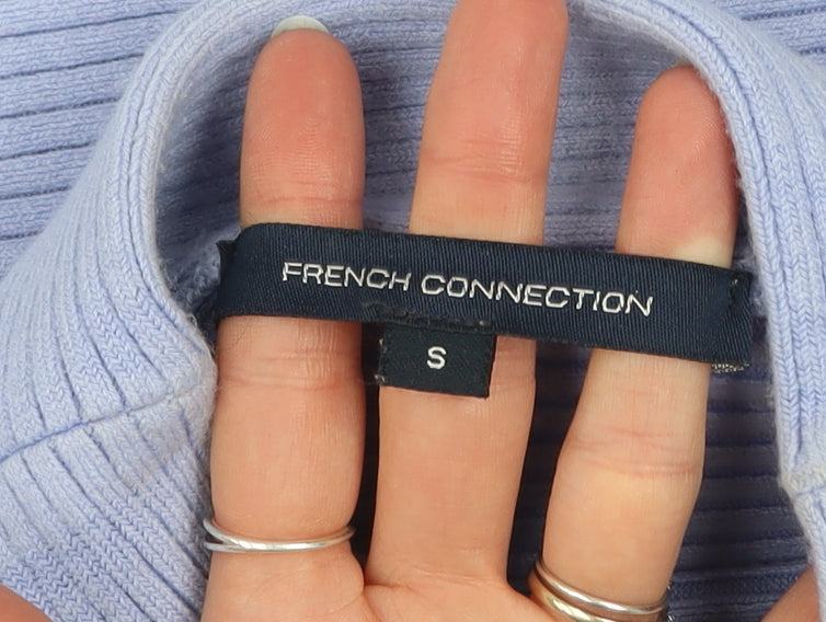 French Connection Women’s Blue Roll Neck Ribbed Knit Jumper Size S