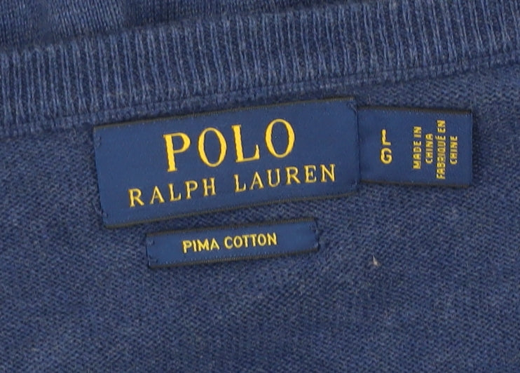 Ralph Lauren Men’s Blue Pima Cotton V-Neck Jumper Size L