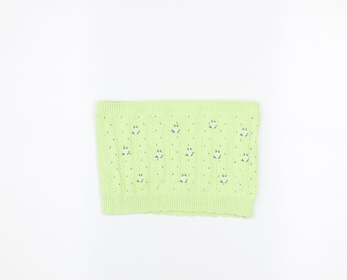 Urban Outfitters Women’s Green Knit Floral Strapless Crop Top S
