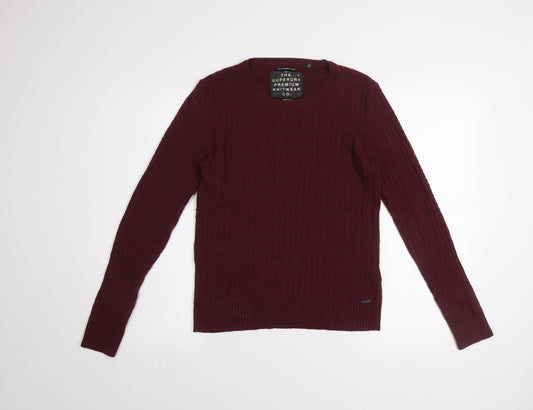Superdry Men's Red Cable-Knit Wool Blend Jumper Size S