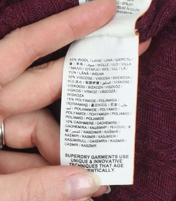 Superdry Men's Red Cable-Knit Wool Blend Jumper Size S