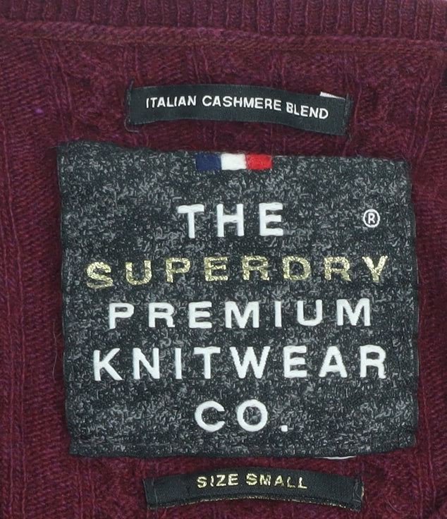 Superdry Men's Red Cable-Knit Wool Blend Jumper Size S