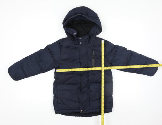 Matalan Girls Blue Puffer Jacket 6 Years Hooded Quilted Winter Coat
