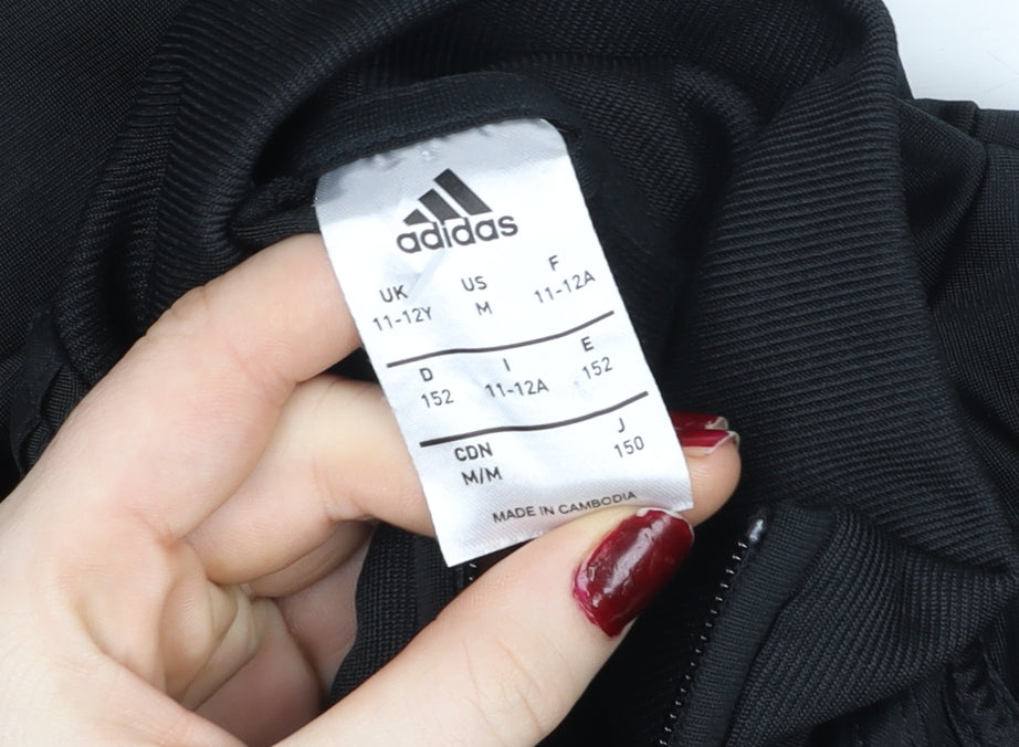 Adidas Boys Black 11-12 Years Track Jacket Lightweight Full Zip Sports Top