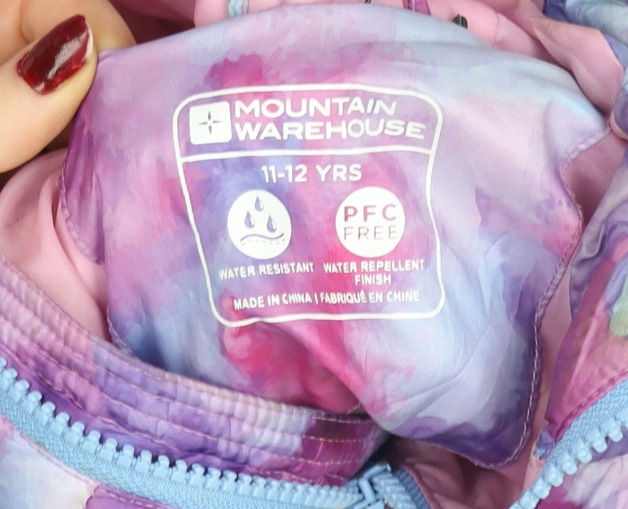 Mountain Warehouse Girls Multicoloured Puffer Jacket 11-12 Years Hooded Water Resistant