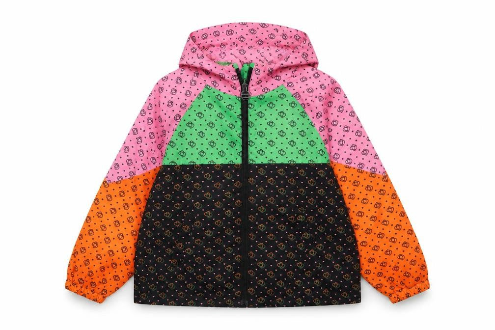 Front view of Next girls’ multicoloured heart print hooded windbreaker jacket 7 years