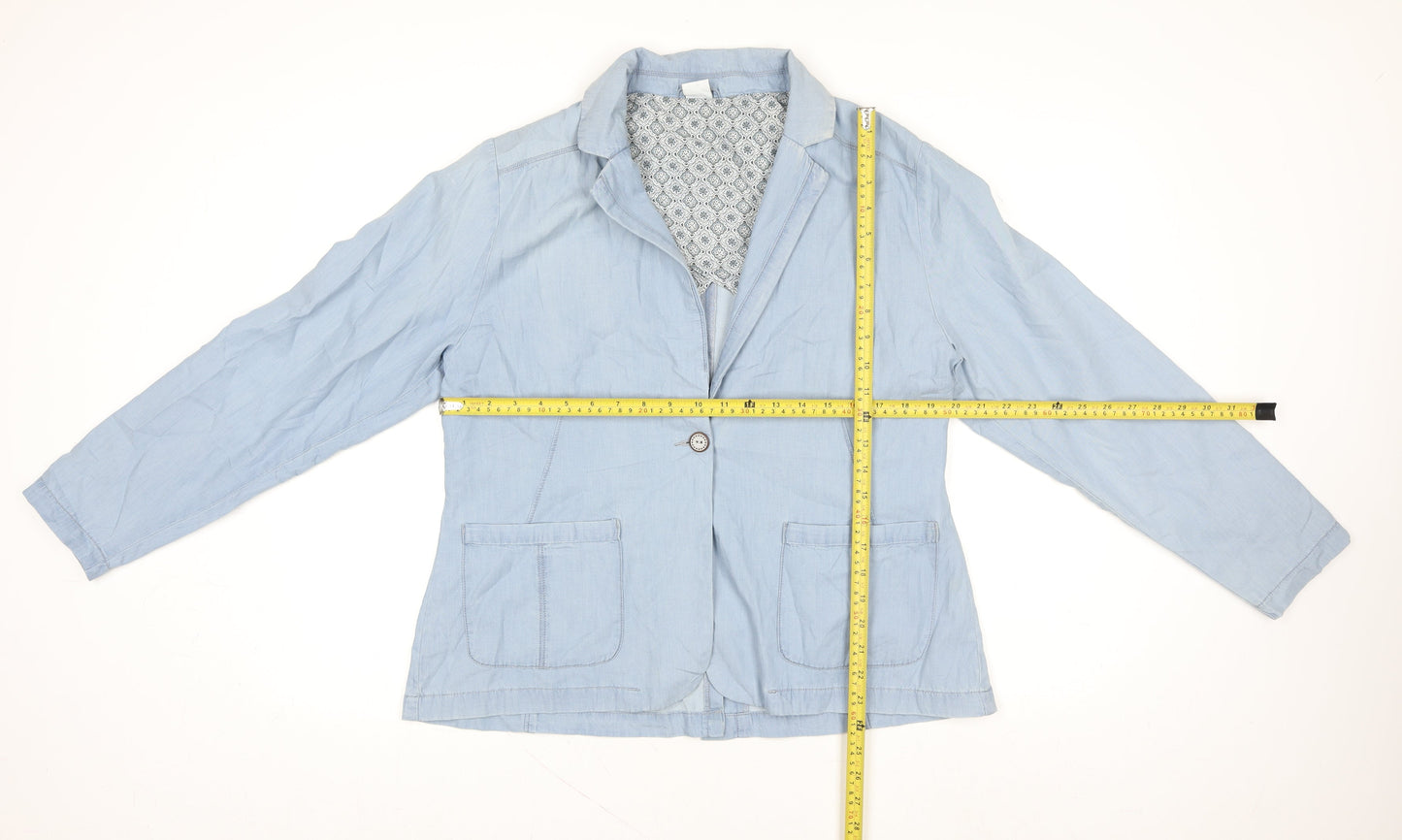 Cotton Traders Women Blue Cotton Lined Blazer Jacket Size 16