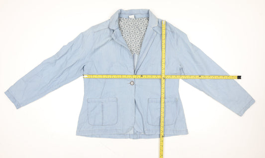 Cotton Traders Women Blue Cotton Lined Blazer Jacket Size 16