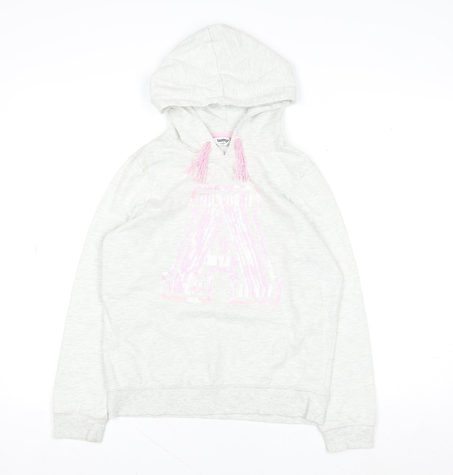 Tammy Girls Grey Hoodie 14-15 Years Pullover Fringe Glitter 'A' Design