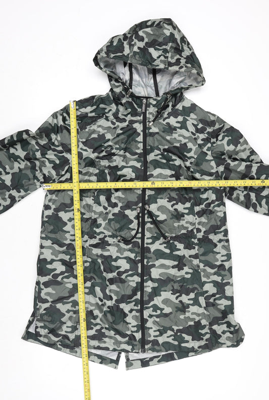 Susan Graver Womens Green Camo Hooded Rain Jacket Coat Size M