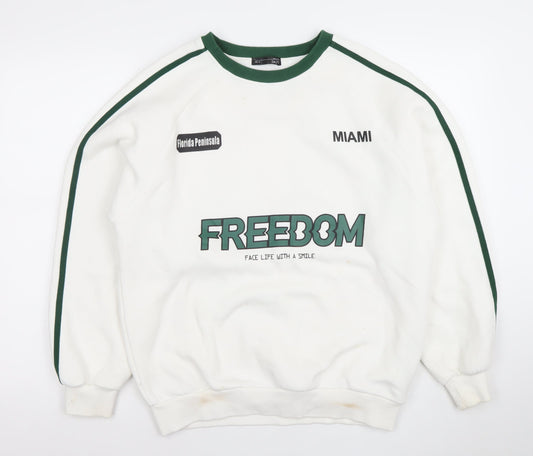 DAZY Men's White Green Graphic Pullover Sweatshirt Size M