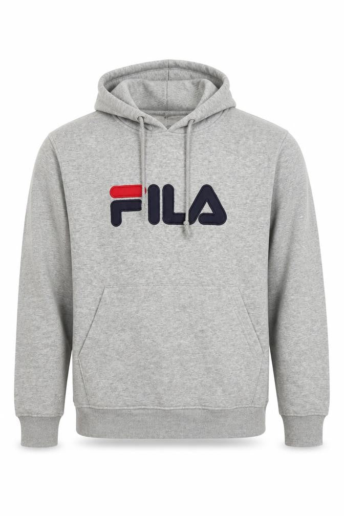 Front view of Fila Black Line Men's Grey Pullover Hoodie XS Logo Sports Style