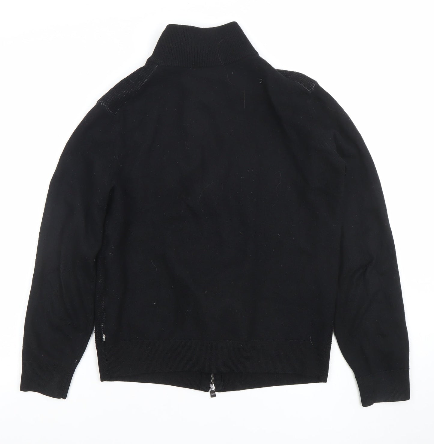 Hugo Boss Men's Black Full Zip High Neck Cotton Knit Jumper M