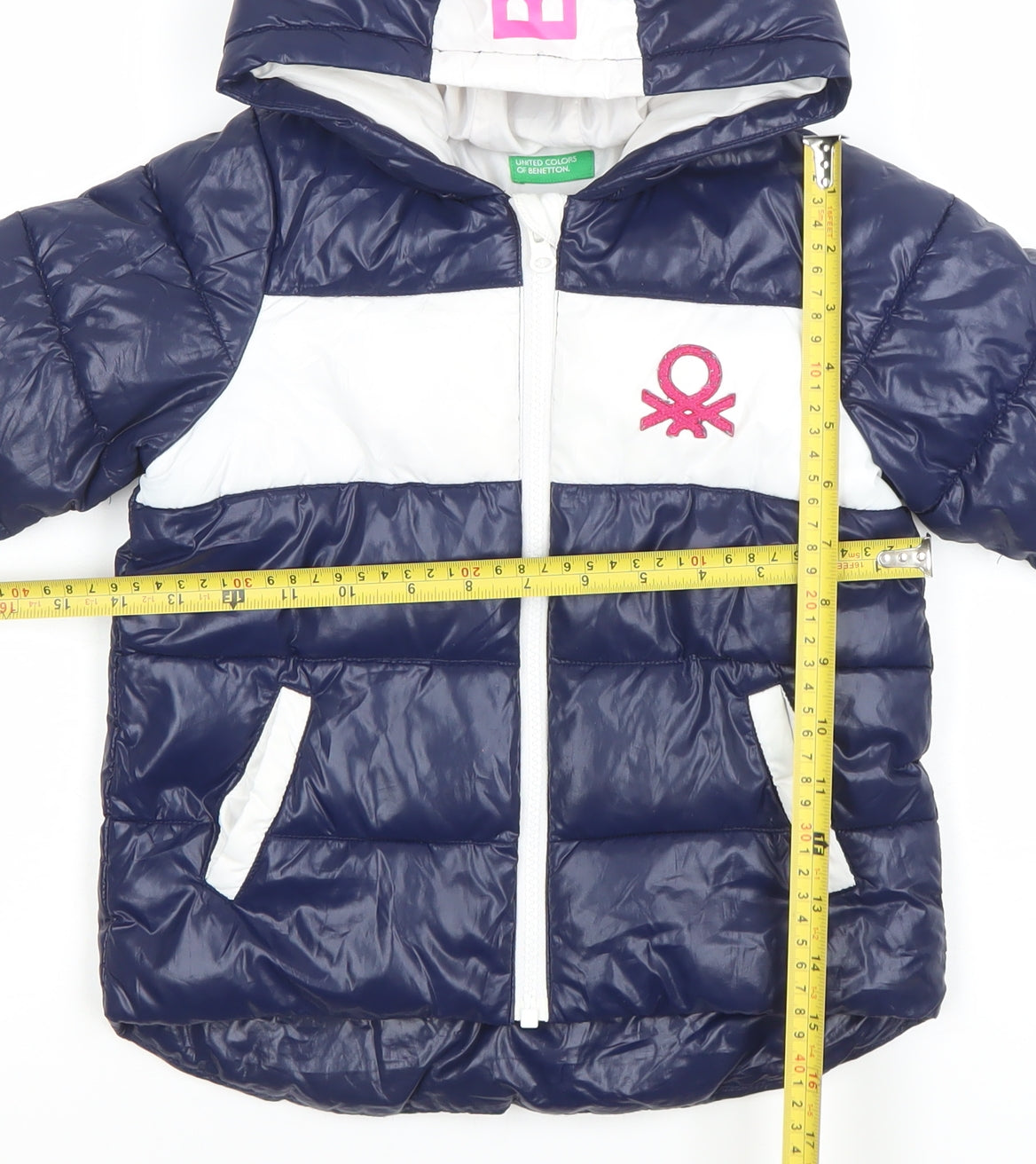 United Colors of Benetton Blue Puffer Jacket 18-24 Months Unisex Hooded Warm Coat