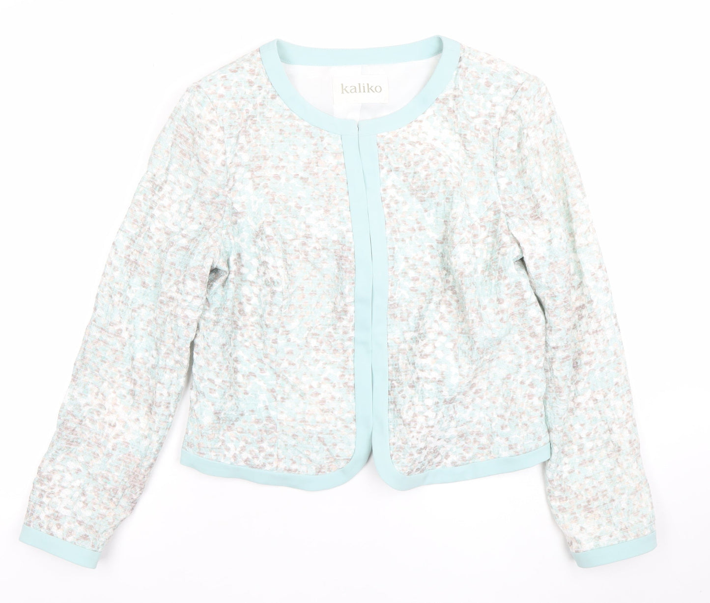 Kaliko Women's Blue Patterned Lined Long Sleeve Blazer UK 14