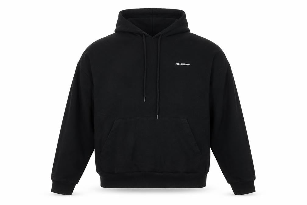 Collusion Men's Black 2XL Pullover Hoodie with Graphic Print