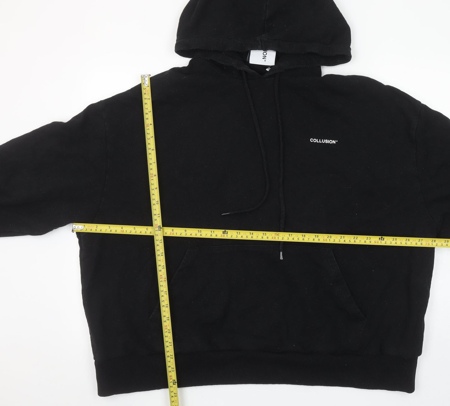 Collusion Men's Black 2XL Pullover Hoodie with Graphic Print