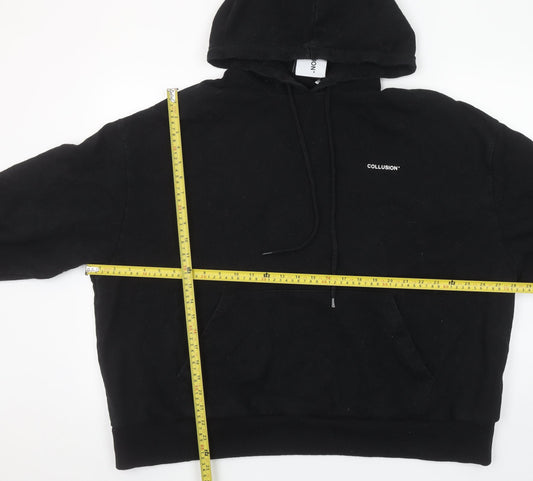 Collusion Men's Black 2XL Pullover Hoodie with Graphic Print