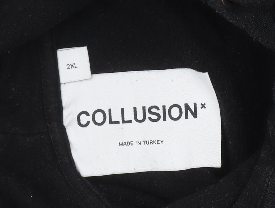 Collusion Men's Black 2XL Pullover Hoodie with Graphic Print