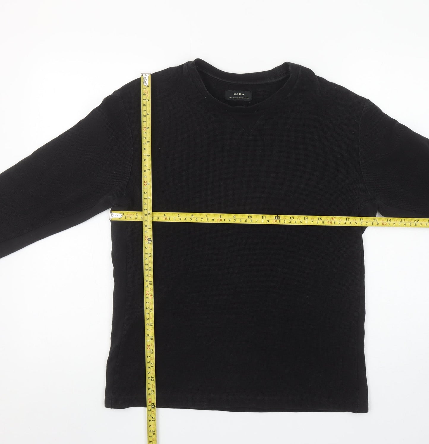 Zara Women Black Long Sleeve Cotton Basic T-Shirt M