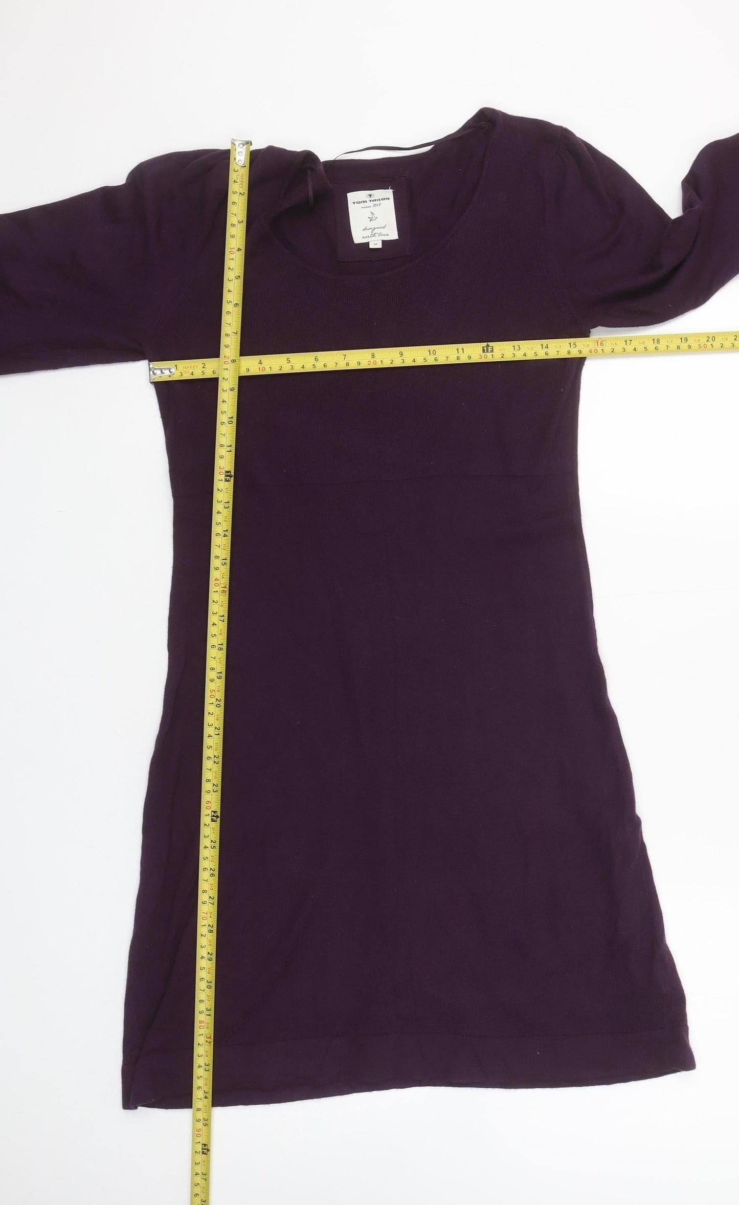 Tom Tailor Women Purple Shift Dress M Long Sleeve Knit Cotton
