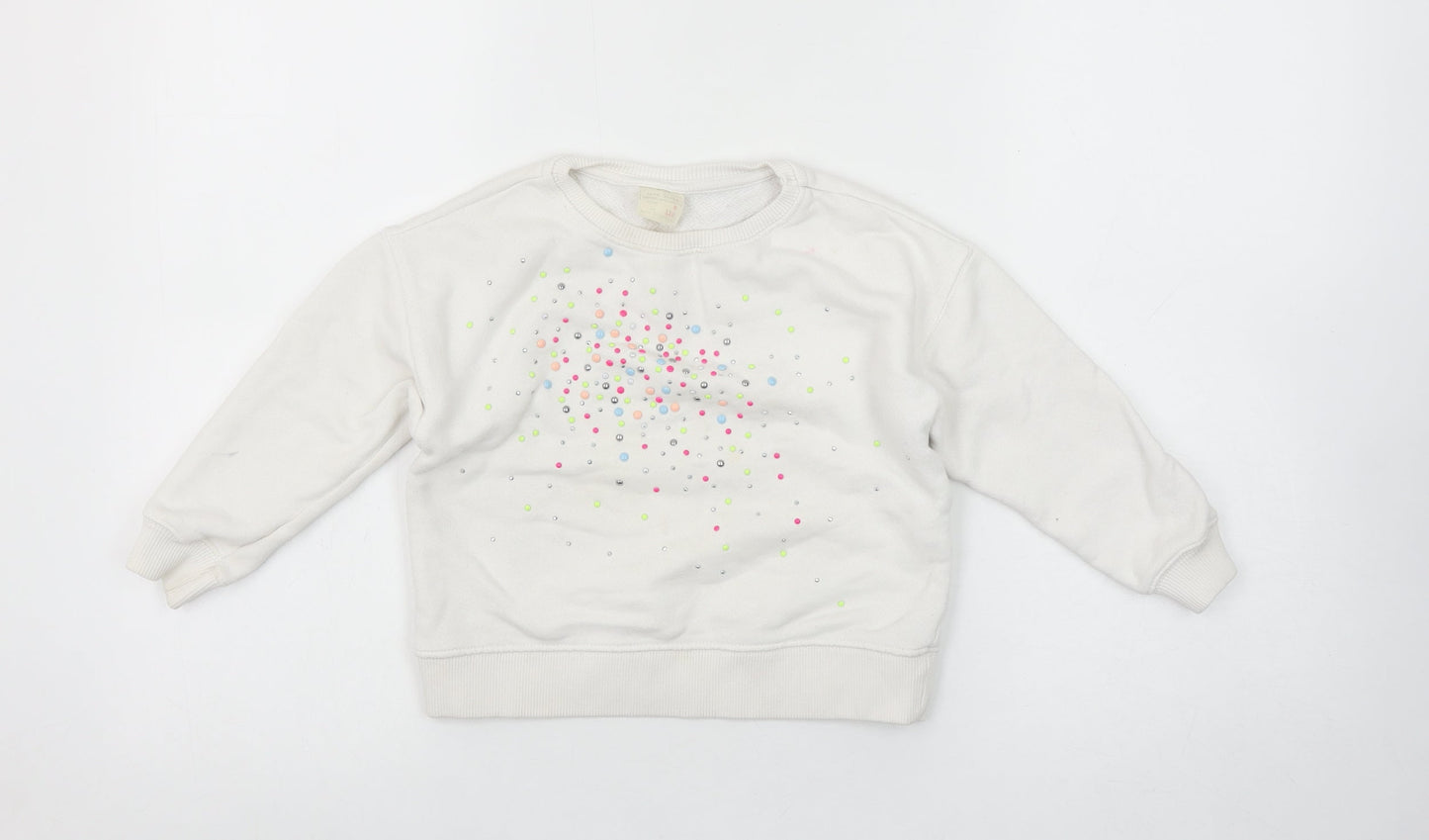 Zara Girls White Beaded Pullover Sweatshirt 5 Years Long Sleeve