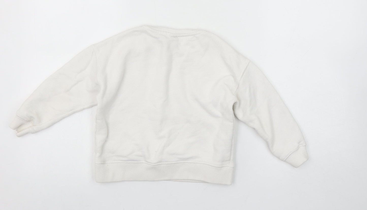 Zara Girls White Beaded Pullover Sweatshirt 5 Years Long Sleeve