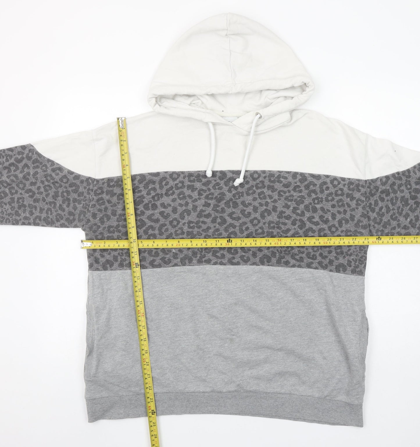 Next Women’s Grey Leopard Print Hoodie UK 16 Pullover Cotton Blend