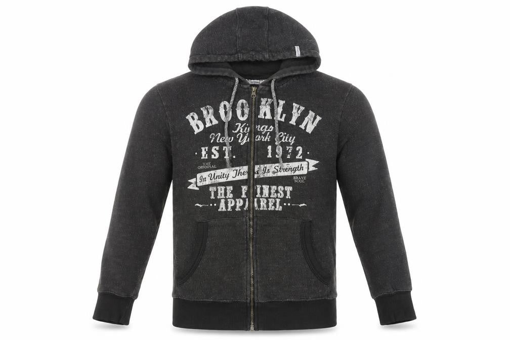 Brave Soul Men's Black Full Zip Hoodie M Graphic Brooklyn Print